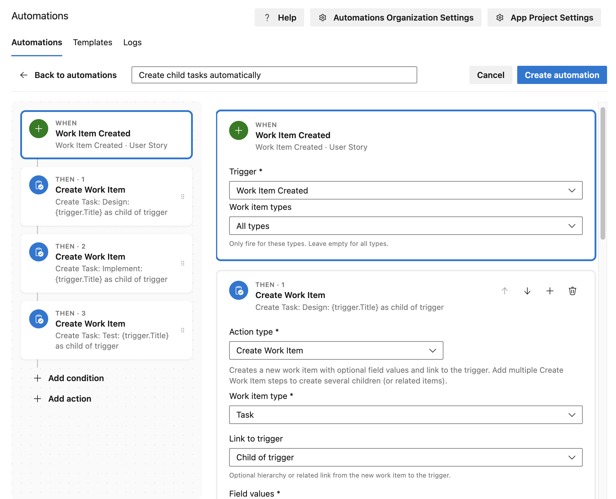 Create child tasks