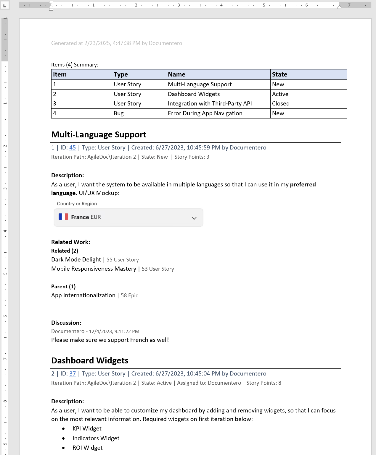 Work Item Export