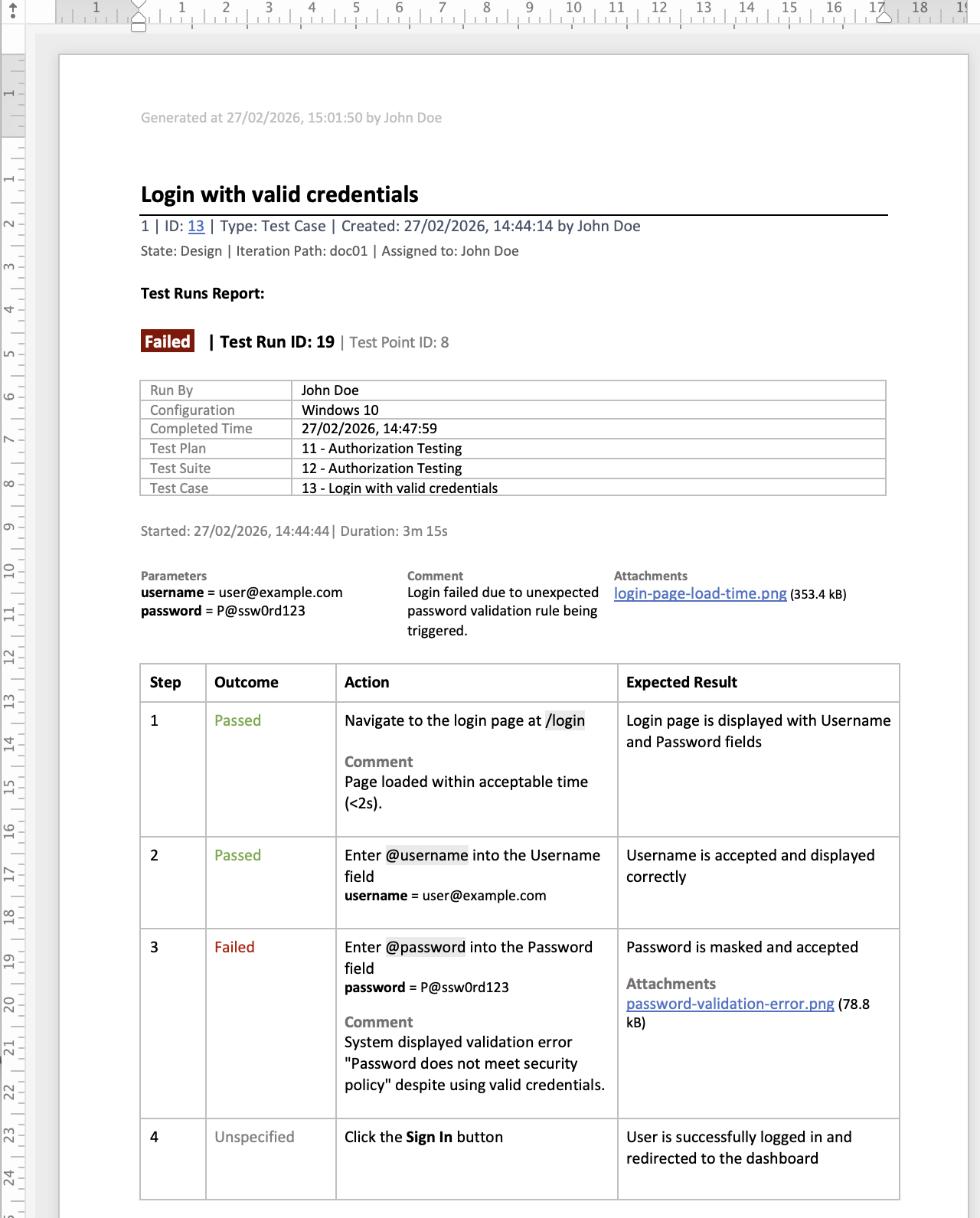 Test Execution Report Export